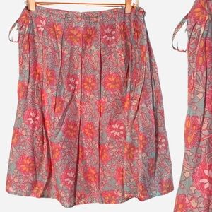 KULSON Cotton Silk Soft Pleat Draw Tie Waist Floral Skirt Made in Italy 12